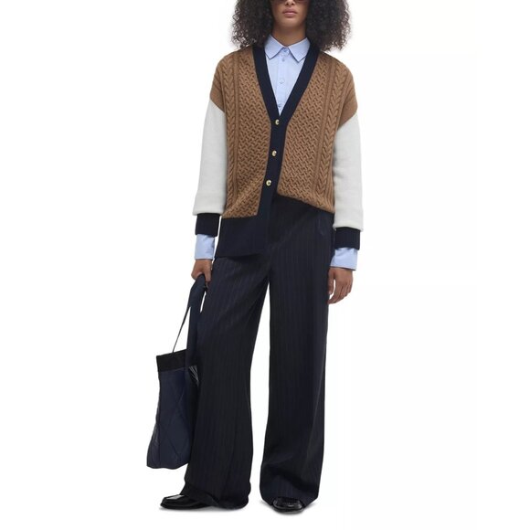 250$ Barbour Marcy Knit Cardigan Sweater Long Contrast Sleeve Size 10 Multicolor - Picture 5 of 5